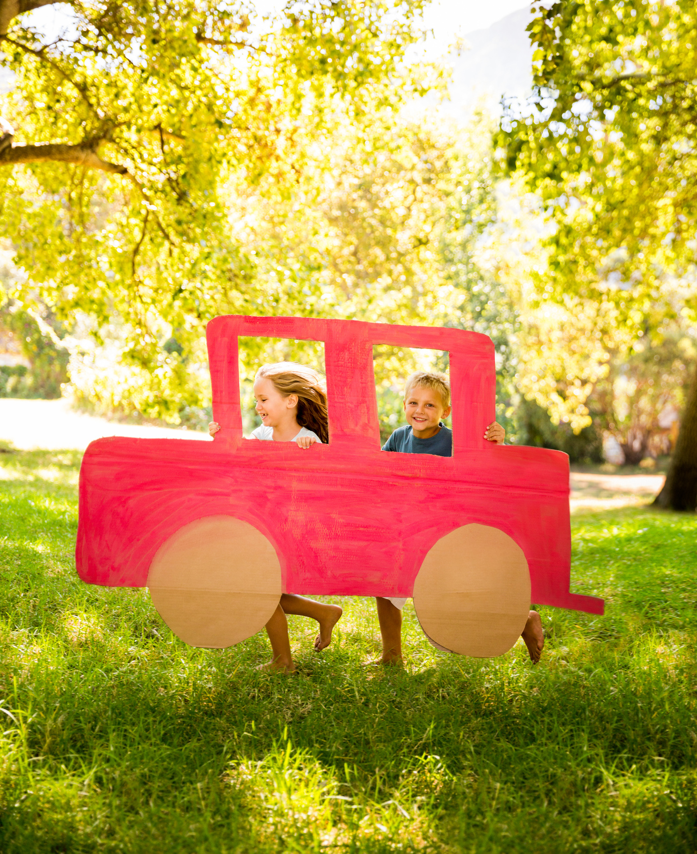 Kids and carton car